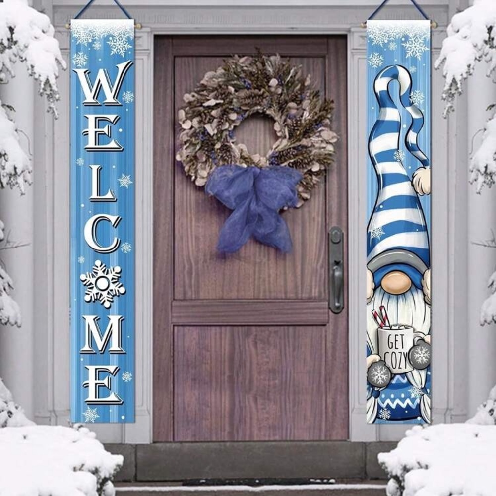 NWT- Set of 2- Blue & White- Winter- Vertical WELCOME & ❄️ Gnome Banners 71x12